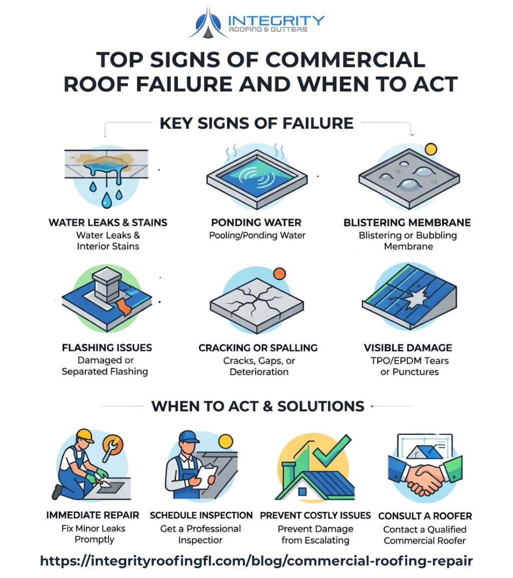 user-inserted Top signs of commercial roof failure and when to act infographic - commercial roofing repair infographic